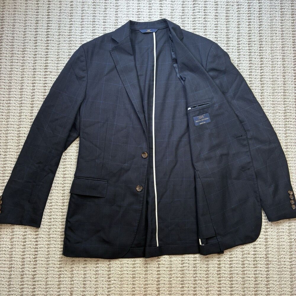 Brooks Brothers 346 Regent Cut Navy Blue Glen Plaid Wool Unstructured Blazer 40R